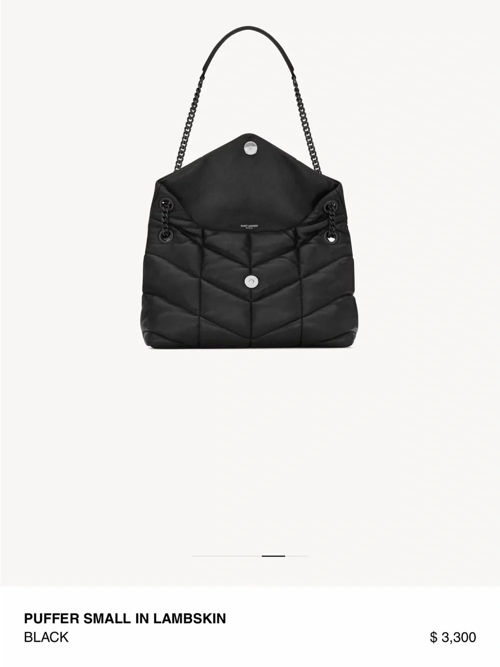 Saint Laurent Black Quilted Puffer Lambskin Shoulder Bag with Chain Strap